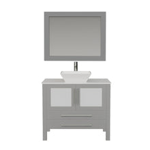 Load image into Gallery viewer, Cambridge Plumbing Vanity Polished Chrome $1,079.00 Cambridge Plumbing 8111G 36 Inch Solid Wood Bathroom Vanity Set, Gray Finish with White Porcelain Vessel Sink, Includes Faucet, Drain and Mirror