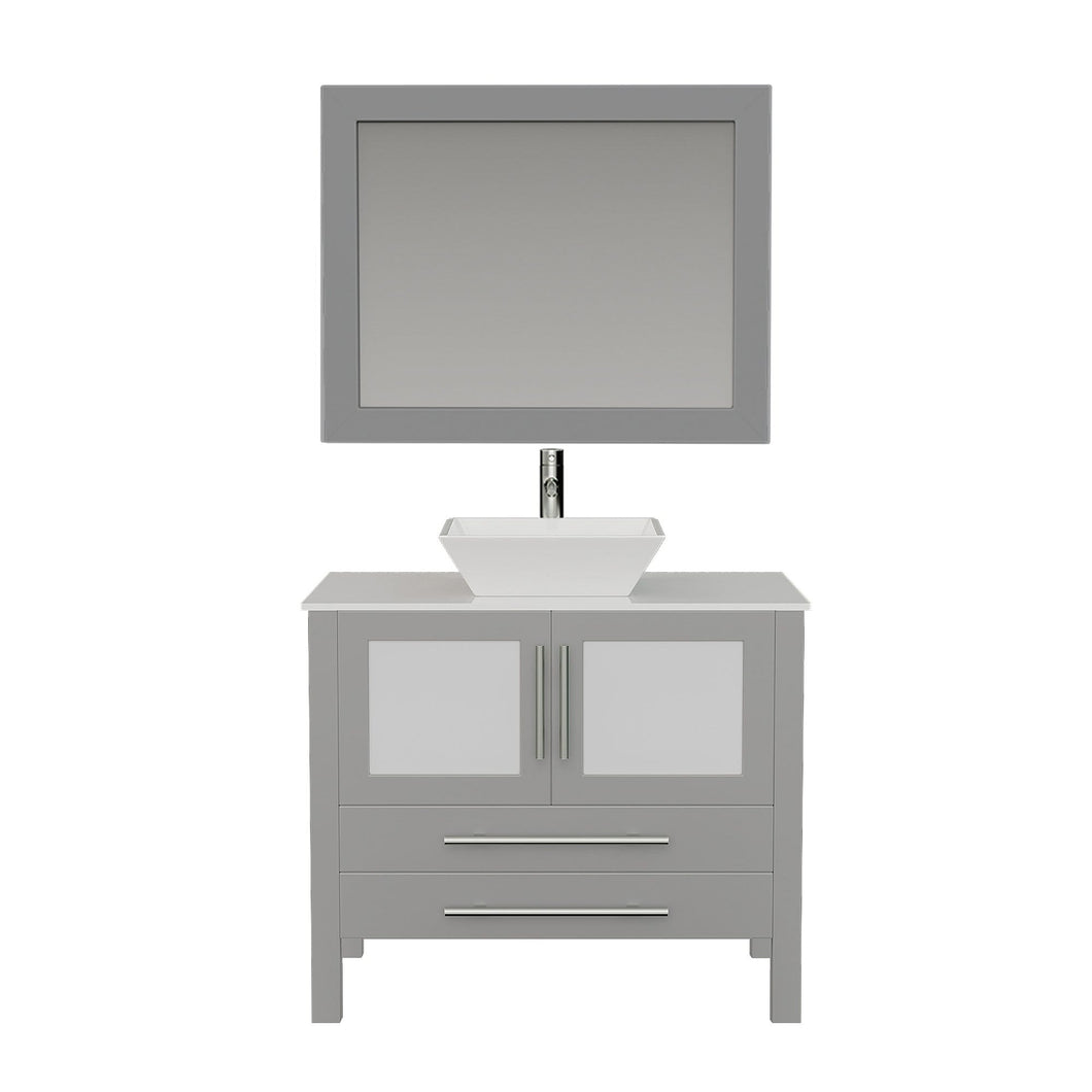 Cambridge Plumbing Vanity Polished Chrome $1,079.00 Cambridge Plumbing 8111G 36 Inch Solid Wood Bathroom Vanity Set, Gray Finish with White Porcelain Vessel Sink, Includes Faucet, Drain and Mirror
