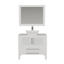 Load image into Gallery viewer, Cambridge Plumbing Vanity Polished Chrome $1,079.00 Cambridge Plumbing 8111W 36 Inch Solid Wood Bathroom Vanity Set, White Finish with White Porcelain Vessel Sink, Includes Faucet, Drain and Mirror
