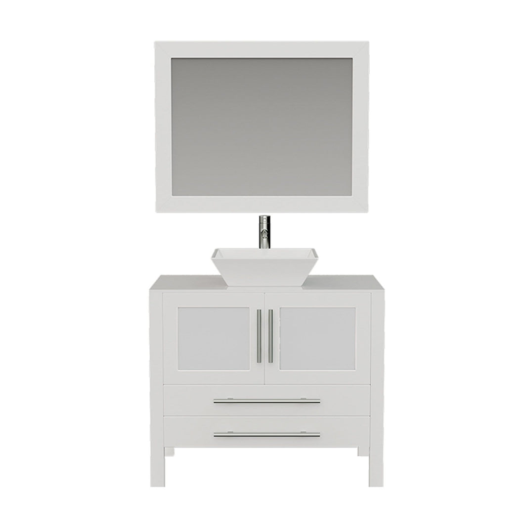 Cambridge Plumbing Vanity Polished Chrome $1,079.00 Cambridge Plumbing 8111W 36 Inch Solid Wood Bathroom Vanity Set, White Finish with White Porcelain Vessel Sink, Includes Faucet, Drain and Mirror