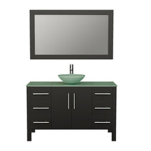 Load image into Gallery viewer, Cambridge Plumbing Vanity Polished Chrome $1,399.00 Cambridge Plumbing 8116B 48 Inch Solid Wood Bathroom Vanity Set, Espresso Finish with Glass Countertop and Sink, Includes Faucet, Drain and Mirror
