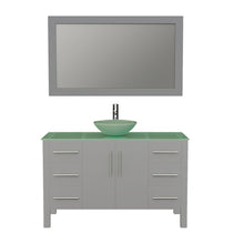 Load image into Gallery viewer, Cambridge Plumbing Vanity Polished Chrome $1,399.00 Cambridge Plumbing 8116B 48 Inch Solid Wood Bathroom Vanity Set, Gray Finish with Glass Countertop and Sink, Includes Faucet, Drain and Mirror