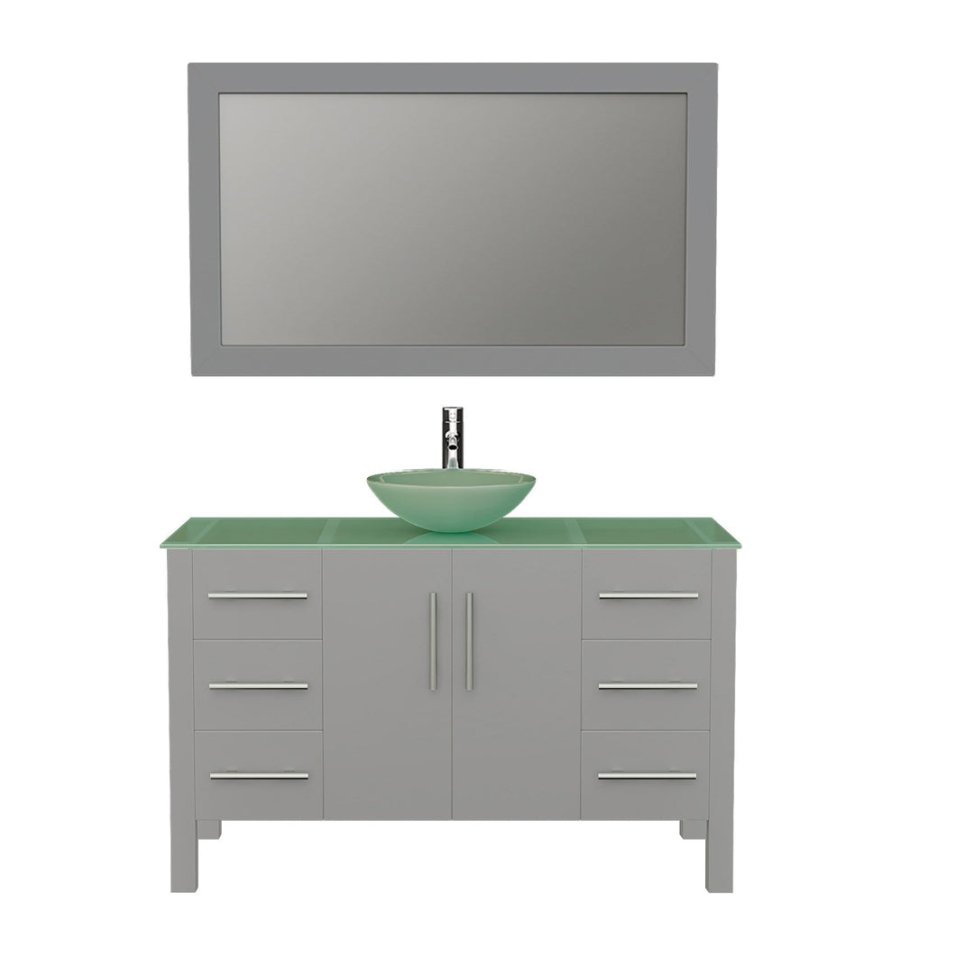 Cambridge Plumbing Vanity Polished Chrome $1,399.00 Cambridge Plumbing 8116B 48 Inch Solid Wood Bathroom Vanity Set, Gray Finish with Glass Countertop and Sink, Includes Faucet, Drain and Mirror