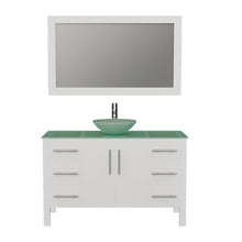 Load image into Gallery viewer, Cambridge Plumbing Vanity Polished Chrome $1,399.00 Cambridge Plumbing 8116B-W 48 Inch Solid Wood Bathroom Vanity Set, White Finish with Glass Countertop and Sink, Includes Faucet, Drain and Mirror