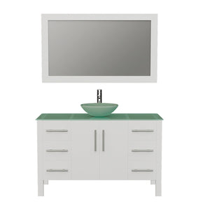 Cambridge Plumbing Vanity Polished Chrome $1,399.00 Cambridge Plumbing 8116B-W 48 Inch Solid Wood Bathroom Vanity Set, White Finish with Glass Countertop and Sink, Includes Faucet, Drain and Mirror