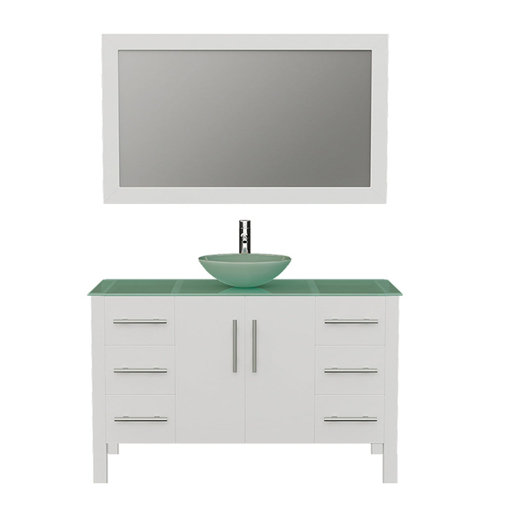 Cambridge Plumbing Vanity Polished Chrome $1,399.00 Cambridge Plumbing 8116B-W 48 Inch Solid Wood Bathroom Vanity Set, White Finish with Glass Countertop and Sink, Includes Faucet, Drain and Mirror