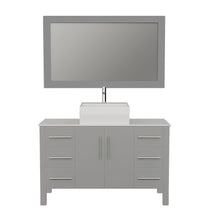 Load image into Gallery viewer, Cambridge Plumbing Vanity Polished Chrome $1,499.00 Cambridge Plumbing 8116G 48 Inch Solid Wood Bathroom Vanity Set, Gray Finish with White Porcelain Vessel Sink, Includes Faucet, Drain and Mirror