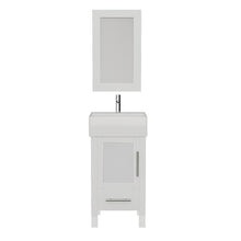 Load image into Gallery viewer, Cambridge Plumbing Vanity Polished Chrome $749.00 Cambridge Plumbing 8137W 18 Inch Solid Wood Bathroom Vanity Set, White Finish with White Porcelain Vessel Sink, Includes Faucet, Drain and Mirror