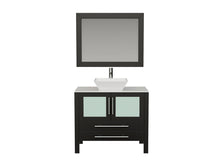 Load image into Gallery viewer, Cambridge Plumbing Vanity Polished Chrome Cambridge Plumbing 8111 36 Inch Solid Wood Bathroom Vanity Set, Espresso Finish with White Porcelain Vessel Sink, Includes Faucet, Drain and Mirror