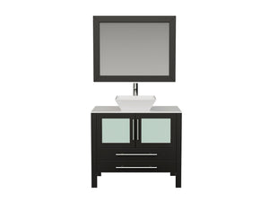 Cambridge Plumbing Vanity Polished Chrome Cambridge Plumbing 8111 36 Inch Solid Wood Bathroom Vanity Set, Espresso Finish with White Porcelain Vessel Sink, Includes Faucet, Drain and Mirror