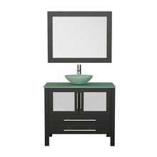 Load image into Gallery viewer, Cambridge Plumbing Vanity Polished Chrome Cambridge Plumbing 8111-B 36 Inch Solid Wood Bathroom Vanity Set, Espresso Finish with Glass Countertop and Sink, Includes Faucet, Drain and Mirror