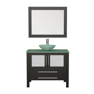 Cambridge Plumbing Vanity Polished Chrome Cambridge Plumbing 8111-B 36 Inch Solid Wood Bathroom Vanity Set, Espresso Finish with Glass Countertop and Sink, Includes Faucet, Drain and Mirror