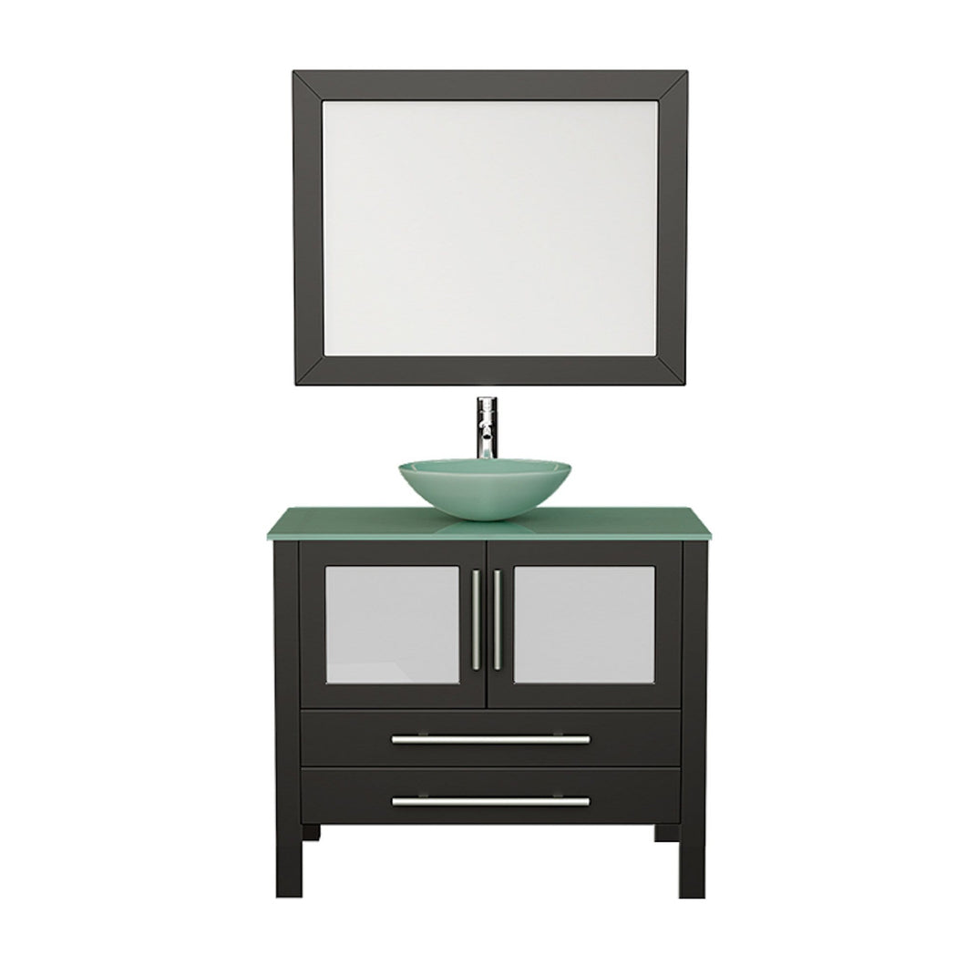 Cambridge Plumbing Vanity Polished Chrome Cambridge Plumbing 8111-B 36 Inch Solid Wood Bathroom Vanity Set, Espresso Finish with Glass Countertop and Sink, Includes Faucet, Drain and Mirror