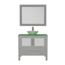 Load image into Gallery viewer, Cambridge Plumbing Vanity Polished Chrome Cambridge Plumbing 8111B-G 36 Inch Solid Wood Bathroom Vanity Set, Gray Finish with Glass Countertop and Sink, Includes Faucet, Drain and Mirror