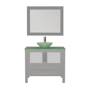 Cambridge Plumbing Vanity Polished Chrome Cambridge Plumbing 8111B-G 36 Inch Solid Wood Bathroom Vanity Set, Gray Finish with Glass Countertop and Sink, Includes Faucet, Drain and Mirror