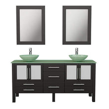 Load image into Gallery viewer, Cambridge Plumbing Vanity Polished Chrome Cambridge Plumbing 8119B Complete 63 Inch Solid Wood Bathroom Vanity Set, Espresso Finish with Tempered Glass Countertop and Sink, Includes Faucet, Drain and Matching Vanity Mirror