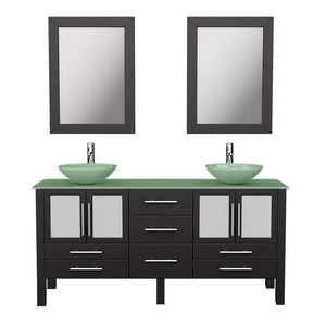Cambridge Plumbing Vanity Polished Chrome Cambridge Plumbing 8119B Complete 63 Inch Solid Wood Bathroom Vanity Set, Espresso Finish with Tempered Glass Countertop and Sink, Includes Faucet, Drain and Matching Vanity Mirror