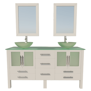 Cambridge Plumbing Vanity Polished Chrome Cambridge Plumbing 8119BW Complete 63 Inch Solid Wood Bathroom Vanity Set, White Finish with Tempered Glass Countertop and Sink, Includes Faucet, Drain and Matching Vanity Mirror
