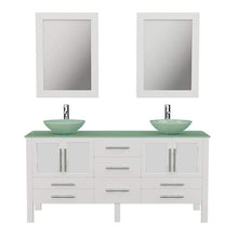 Load image into Gallery viewer, Cambridge Plumbing Vanity Polished Chrome Cambridge Plumbing 8119BXLW 72 Inch Solid Wood Bathroom Vanity Set, White Finish with Tempered Glass Countertop and Sinks, Includes Faucet, Drain and  Mirrors