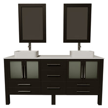 Load image into Gallery viewer, Cambridge Plumbing Vanity Polished Chrome Cambridge Plumbing 8119XL Complete 72 Inch Solid Wood Bathroom Vanity Set, Espresso Finish with White Porcelain Countertop and Sink, Includes Faucet, Drain and Matching Vanity Mirror