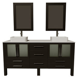 Cambridge Plumbing Vanity Polished Chrome Cambridge Plumbing 8119XL Complete 72 Inch Solid Wood Bathroom Vanity Set, Espresso Finish with White Porcelain Countertop and Sink, Includes Faucet, Drain and Matching Vanity Mirror