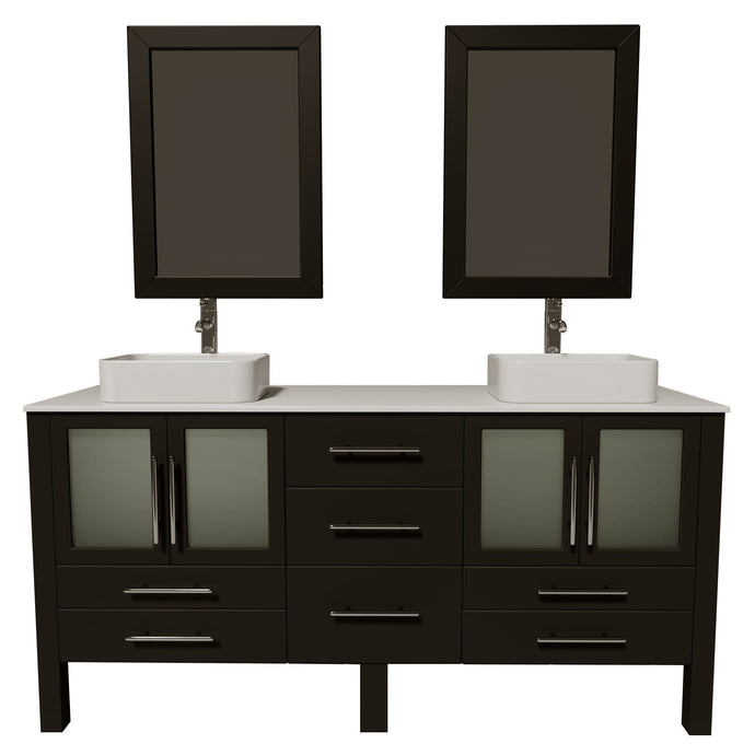 Cambridge Plumbing Vanity Polished Chrome Cambridge Plumbing 8119XL Complete 72 Inch Solid Wood Bathroom Vanity Set, Espresso Finish with White Porcelain Countertop and Sink, Includes Faucet, Drain and Matching Vanity Mirror