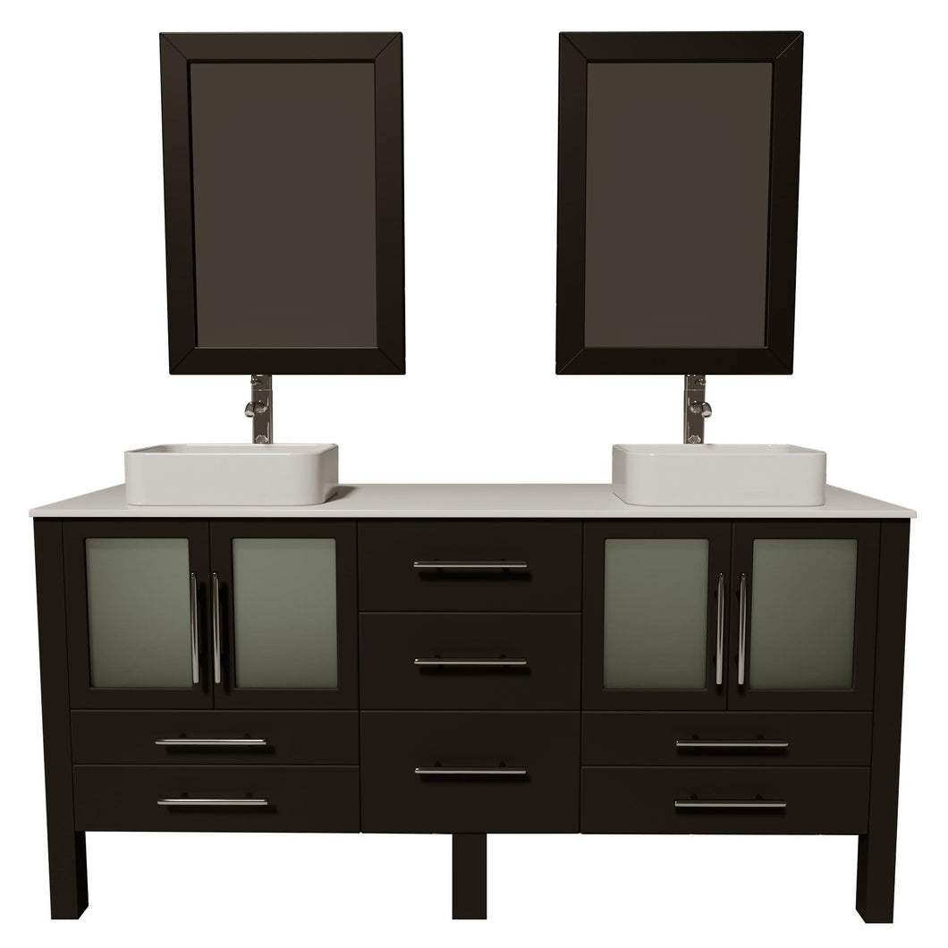 Cambridge Plumbing Vanity Polished Chrome Cambridge Plumbing 8119XL Complete 72 Inch Solid Wood Bathroom Vanity Set, Espresso Finish with White Porcelain Countertop and Sink, Includes Faucet, Drain and Matching Vanity Mirror