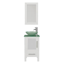 Load image into Gallery viewer, Cambridge Plumbing Vanity Polished Chrome Cambridge Plumbing 8137BW 18 Inch Solid Wood Bathroom Vanity Set, White Finish with Glass Countertop and Sink, Includes Faucet, Drain and Mirror