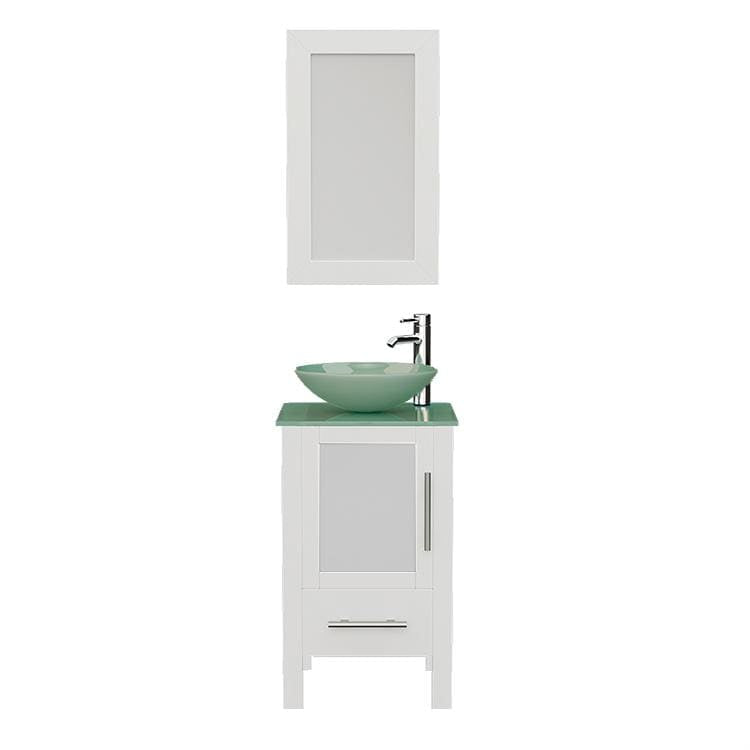 Cambridge Plumbing Vanity Polished Chrome Cambridge Plumbing 8137BW 18 Inch Solid Wood Bathroom Vanity Set, White Finish with Glass Countertop and Sink, Includes Faucet, Drain and Mirror