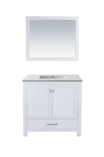 LAVIVA Vanity LAVIVA 313ANG-36W-MW Wilson 36 - White Cabinet + Matte White VIVA Stone Solid Surface Countertop
