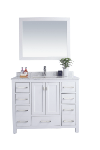LAVIVA Vanity LAVIVA 313ANG-42W-MB Wilson 42 - White Cabinet + Matte Black VIVA Stone Solid Surface Countertop