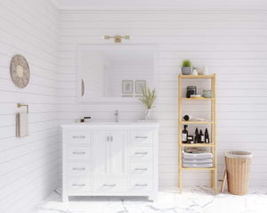 LAVIVA Vanity LAVIVA 313ANG-42W-MW Wilson 42 - White Cabinet + Matte White VIVA Stone Solid Surface Countertop