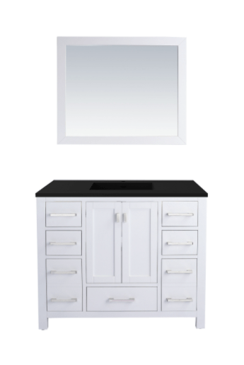 LAVIVA Vanity LAVIVA 313ANG-42W-MW Wilson 42 - White Cabinet + Matte White VIVA Stone Solid Surface Countertop