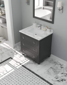 LAVIVA Vanity LAVIVA 313DVN-30G-WC Luna - 30 - Maple Grey Cabinet + White Carrara Counter