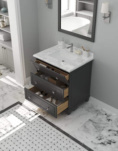 LAVIVA Vanity LAVIVA 313DVN-30G-WC Luna - 30 - Maple Grey Cabinet + White Carrara Counter