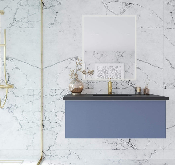 LAVIVA Vanity LAVIVA 313VTR-42NB-MB Vitri 42 - Nautical Blue Cabinet + Matte Black VIVA Stone Solid Surface Countertop