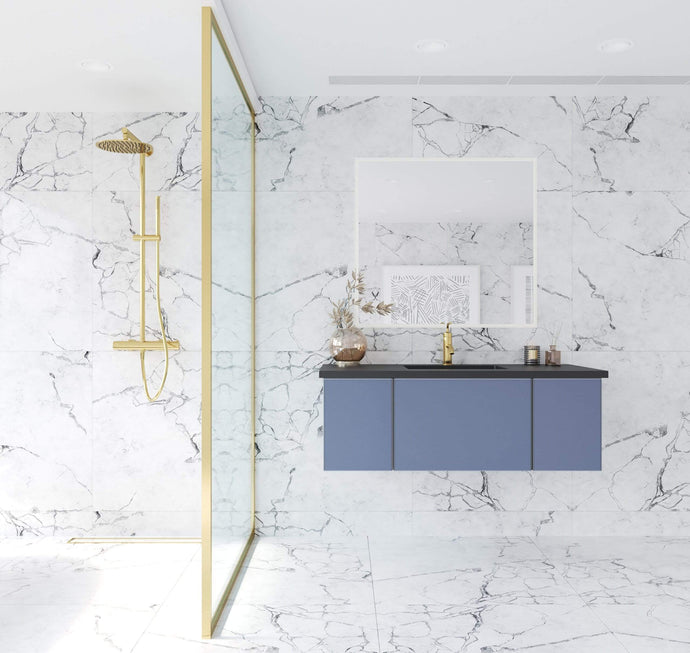 LAVIVA Vanity LAVIVA 313VTR-48NB-MB Vitri 48 - Nautical Blue Cabinet + Matte Black VIVA Stone Solid Surface Countertop
