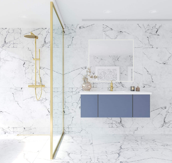 LAVIVA Vanity LAVIVA 313VTR-48NB-MW Vitri 48 - Nautical Blue Cabinet + Matte White VIVA Stone Solid Surface Countertop