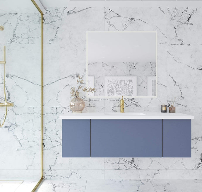 LAVIVA Vanity LAVIVA 313VTR-54NB-MW Vitri 54 - Nautical Blue Cabinet + Matte White VIVA Stone Solid Surface Countertop