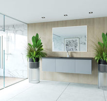 Load image into Gallery viewer, LAVIVA Vanity LAVIVA 313VTR-60CFG-MB Vitri 60 - Fossil Grey Single Sink Cabinet + Matte Black VIVA Stone Solid Surface Center Sink Countertop