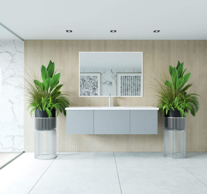 LAVIVA Vanity LAVIVA 313VTR-60CFG-MW Vitri 60 - Fossil Grey Single Sink Cabinet + Matte White VIVA Stone Solid Surface Center Sink Countertop