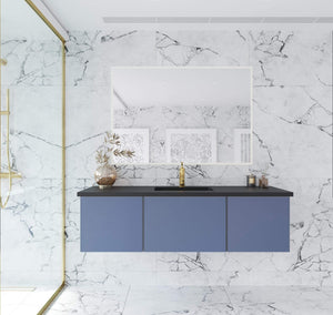LAVIVA Vanity LAVIVA 313VTR-60CNB-MB Vitri 60 - Nautical Blue Single Sink  Cabinet + Matte Black VIVA Stone Solid Surface Center Sink Countertop