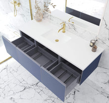 Load image into Gallery viewer, LAVIVA Vanity LAVIVA 313VTR-60CNB-MW Vitri 60 - Nautical Blue Single Sink  Cabinet + Matte White VIVA Stone Solid Surface Center Sink Countertop