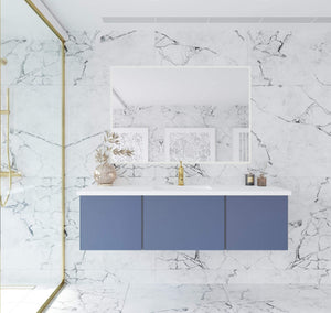 LAVIVA Vanity LAVIVA 313VTR-60CNB-MW Vitri 60 - Nautical Blue Single Sink  Cabinet + Matte White VIVA Stone Solid Surface Center Sink Countertop