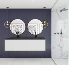 Load image into Gallery viewer, LAVIVA Vanity LAVIVA 313VTR-60DCW-MB Vitri 60 - Cloud White Double Sink Cabinet + Matte Black VIVA Stone Solid Surface Double Sink Countertop