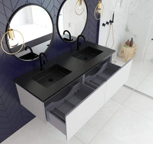 Load image into Gallery viewer, LAVIVA Vanity LAVIVA 313VTR-60DCW-MB Vitri 60 - Cloud White Double Sink Cabinet + Matte Black VIVA Stone Solid Surface Double Sink Countertop
