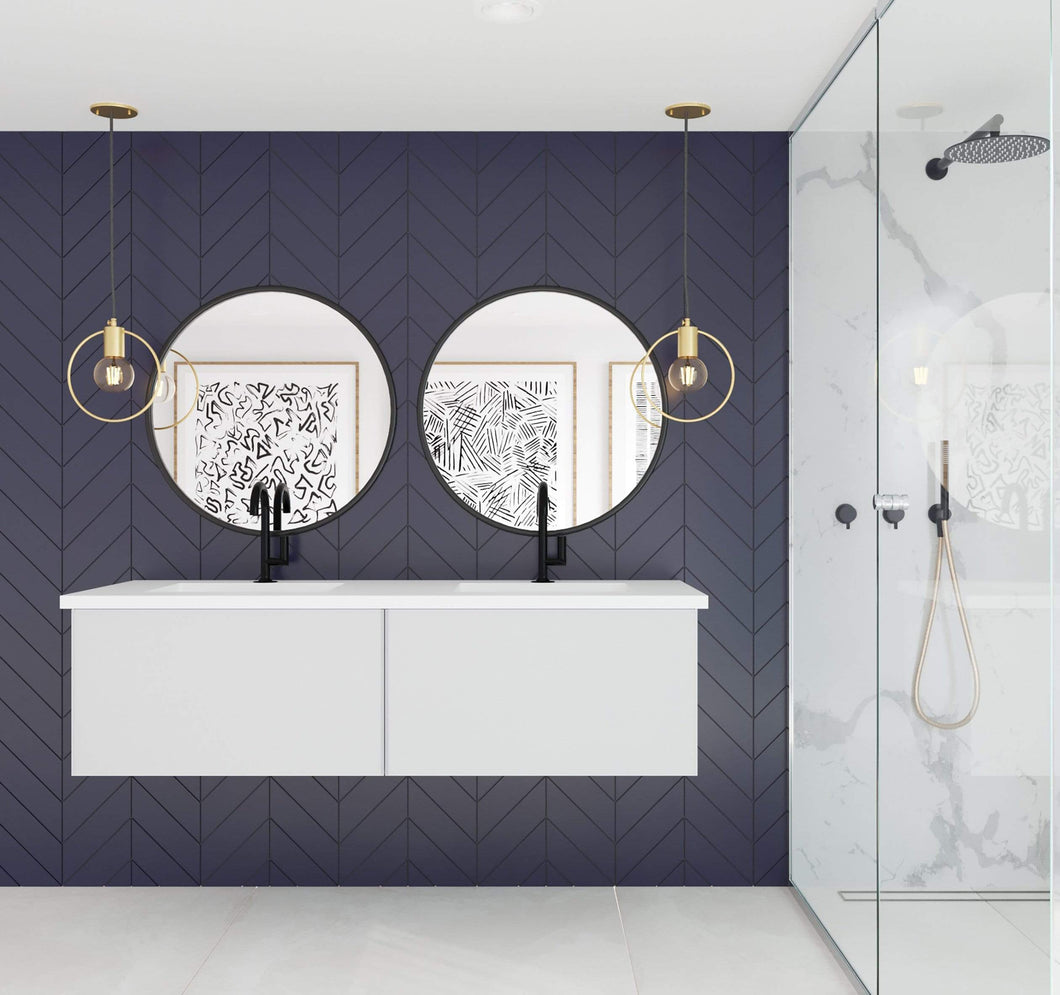 LAVIVA Vanity LAVIVA 313VTR-60DCW-MW Vitri 60 - Cloud White Double Sink Cabinet + Matte White VIVA Stone Solid Surface Double Sink Countertop