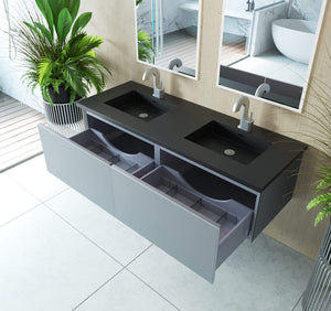 LAVIVA Vanity LAVIVA 313VTR-60DFG-MB Vitri 60 - Fossil Grey Double Sink Cabinet + Matte Black VIVA Stone Solid Surface Double Sink Countertop