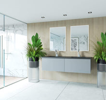 Load image into Gallery viewer, LAVIVA Vanity LAVIVA 313VTR-60DFG-MB Vitri 60 - Fossil Grey Double Sink Cabinet + Matte Black VIVA Stone Solid Surface Double Sink Countertop