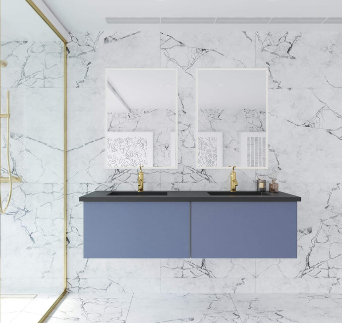 LAVIVA Vanity LAVIVA 313VTR-60DNB-MB Vitri 60 - Nautical Blue Double Sink  Cabinet + Matte Black VIVA Stone Solid Surface Double Sink Countertop